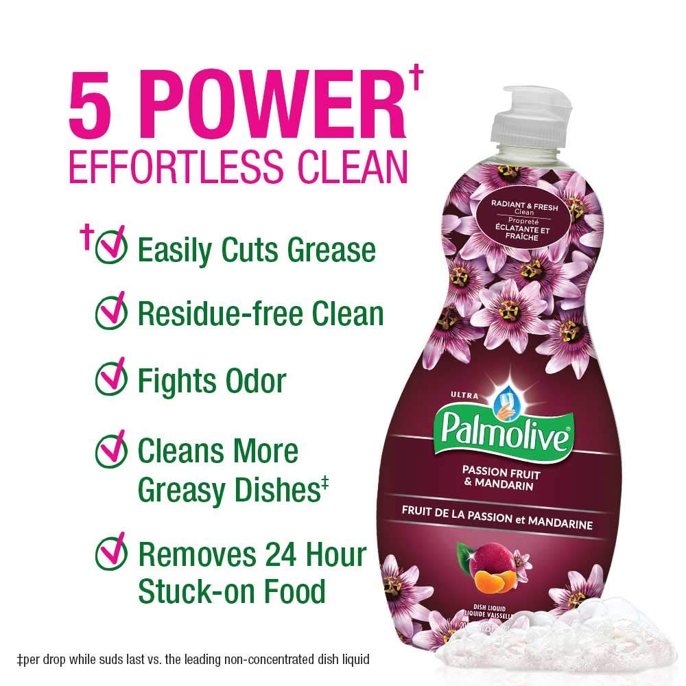 Palmolive Ultra Liquid Dish Soap | Soft Touch on Hands | Tough-on-Grease | Concentrated Formula | Passion Fruit & Mandarin Scent - 20 Ounce Bottle (Pack of 3)
