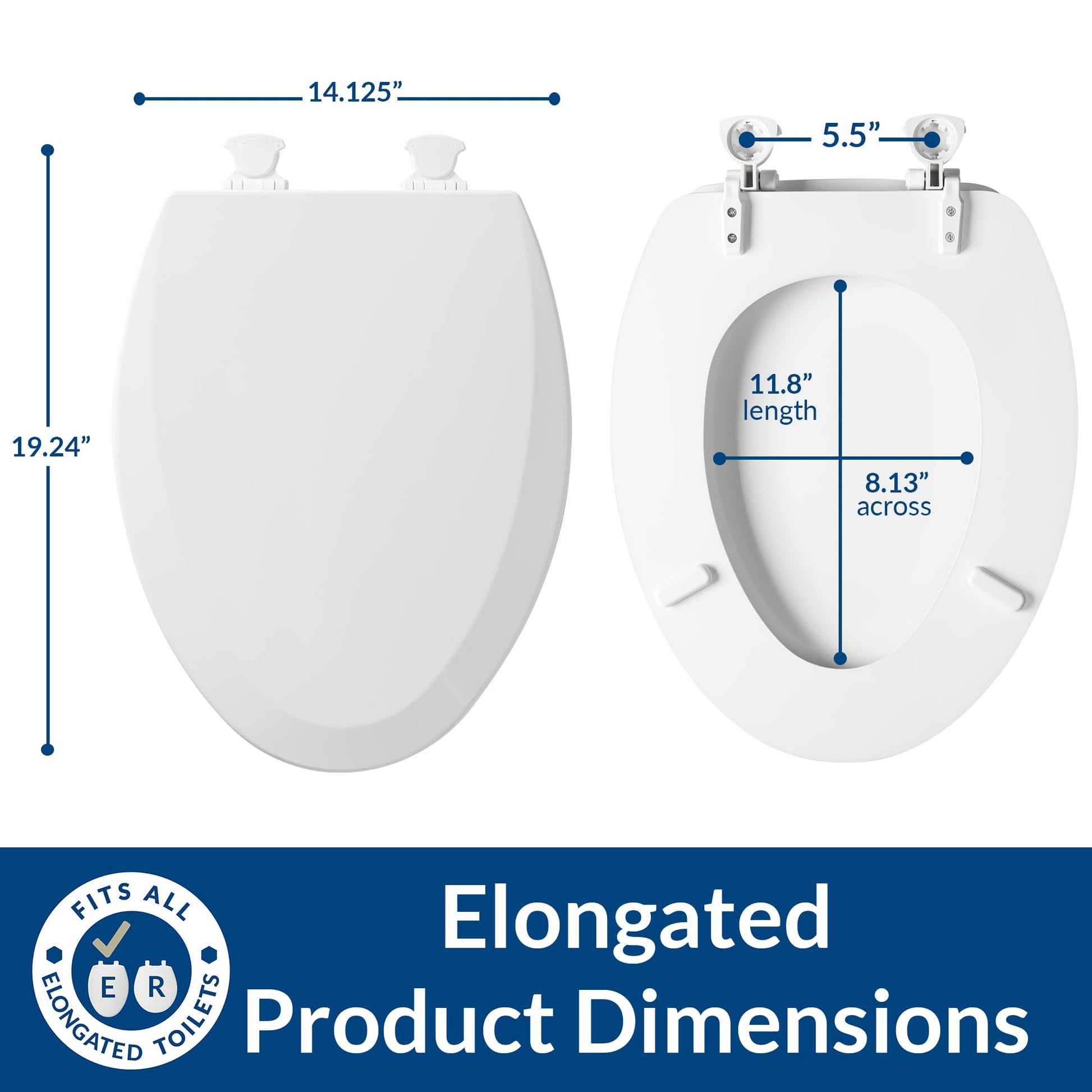 Bemis 1500EC 006 Toilet Seat with Easy Clean & Change Hinges, Elongated, Durable Enameled Wood, Bone, 1 Pack