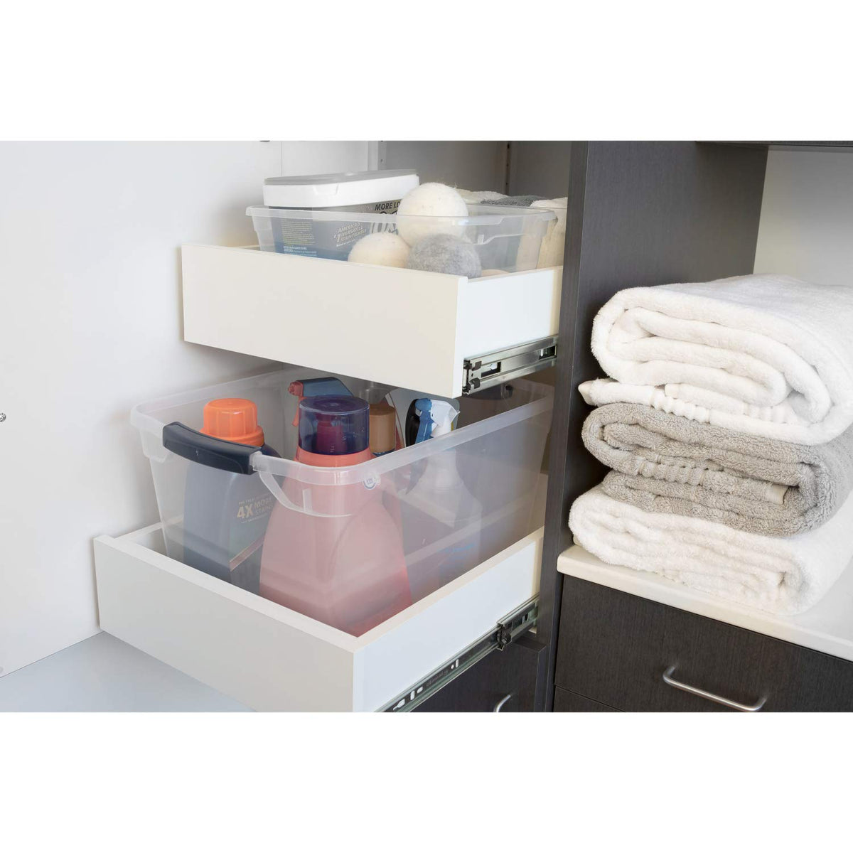 Rubbermaid Cleverstore Clear 41 QT Pack of 6 Stackable Plastic Storage Containers with Durable Latching Clear Lids