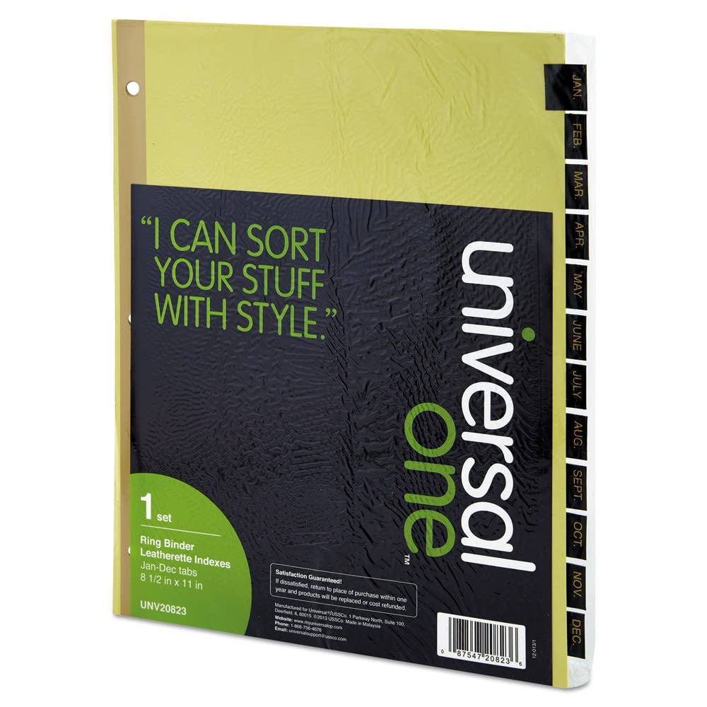 Universal UNV20823 Deluxe Preprinted Simulated Leather Jan.-to-Dec. Tab Dividers with Gold Printing - Buff (1 Set)