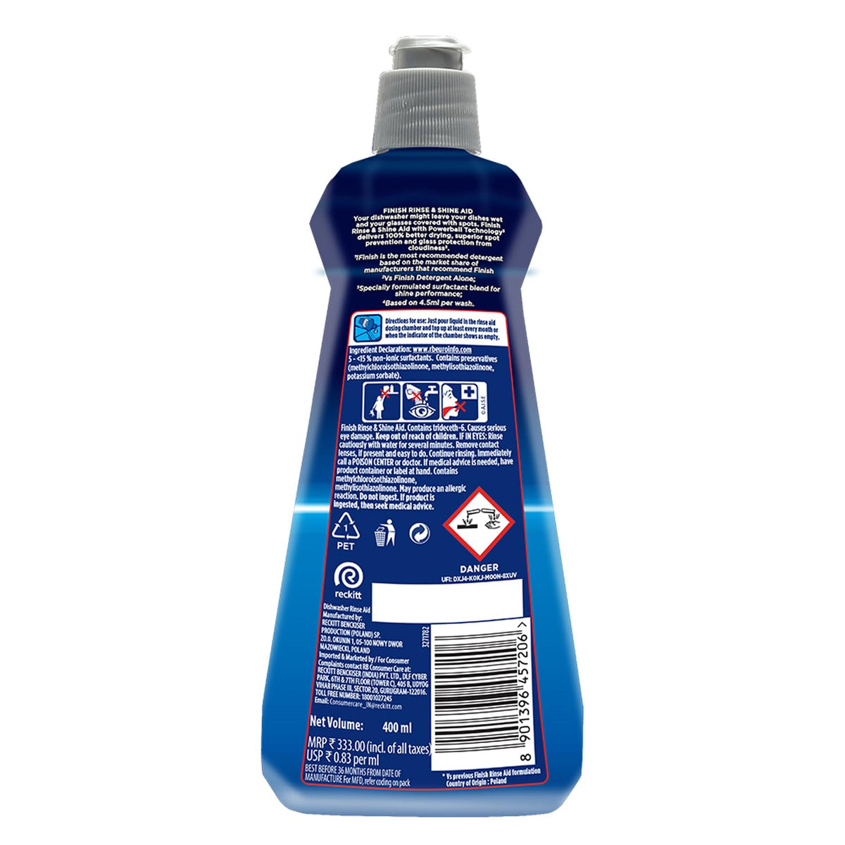 Finish Rinse Aid, Shine & Dry- 400 ml (Pack of 2)