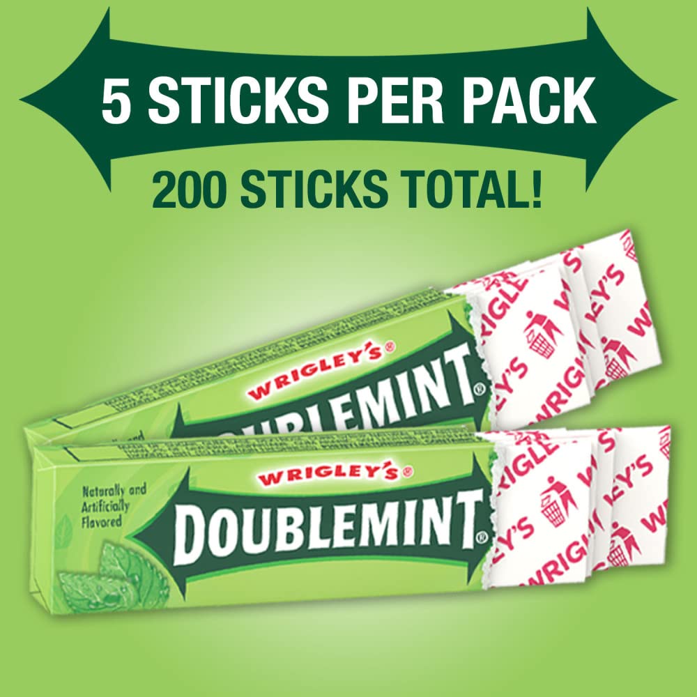 WRIGLEY'S DOUBLEMINT Mint Gum Chewing Gum Bulk Pack, 5 Stick (Pack of 40)