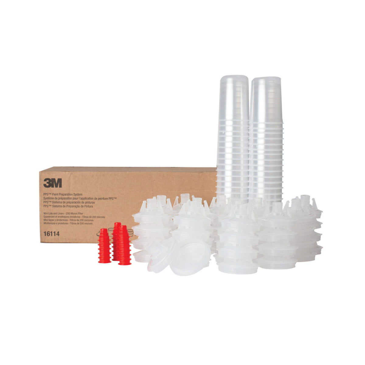3M PPS (Original Series) Paint Spray Gun Cup Lids and Liners Kit, 16114, Mini, 6 oz, 200-micron Filter, Use w/ Paint Gun for Cars, Furniture, Home, 50 Disposable Lids and Liners, 20 Sealing Plugs