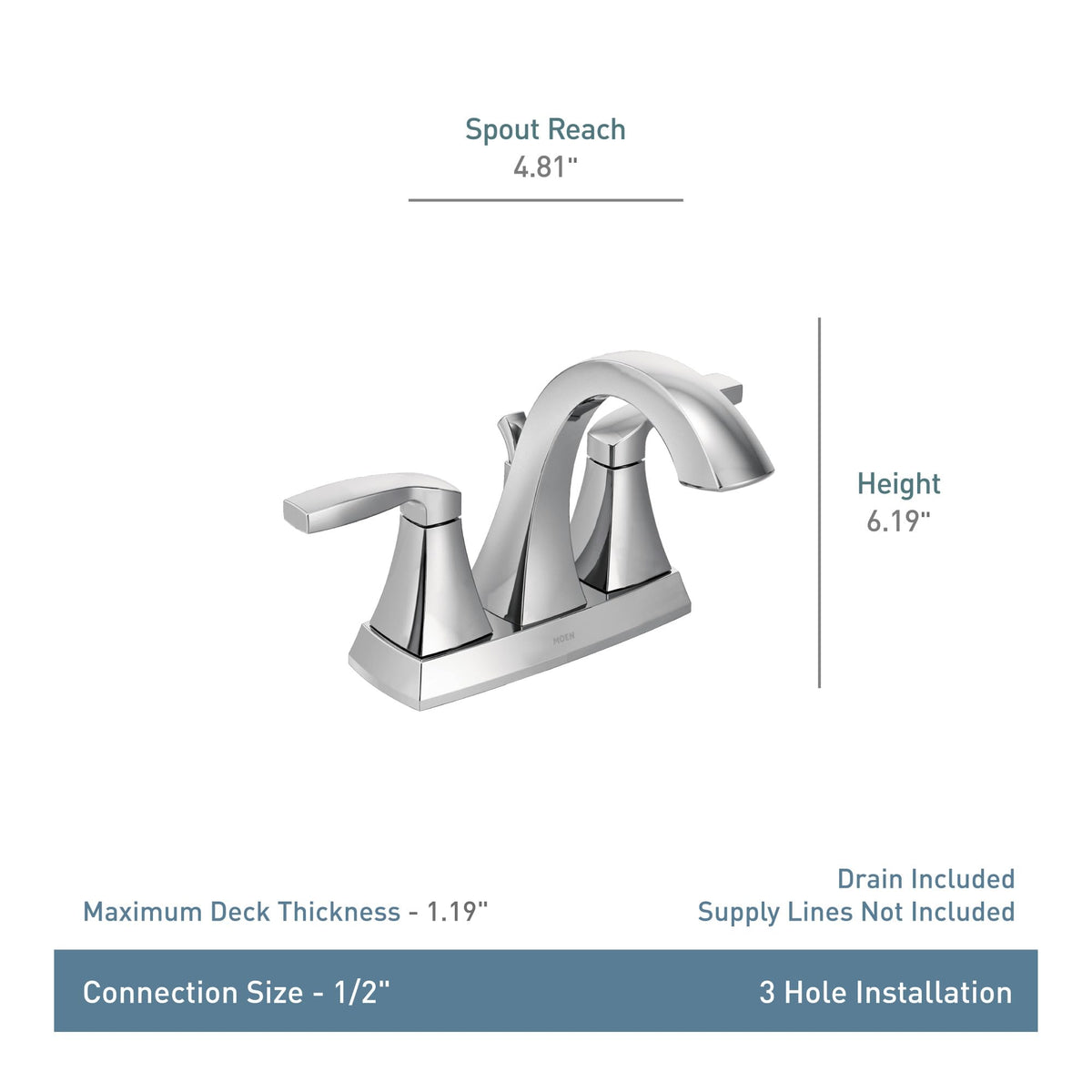 Moen Voss Chrome Two-Handle High Arc Centerset Bathroom Faucet, 6901