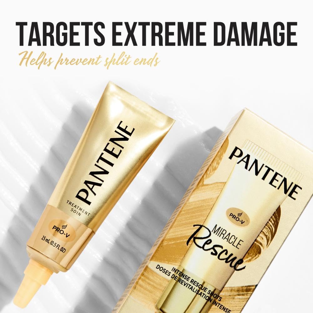 Pantene Hair Mask Miracle Rescue Shots, Intensive Repair Treatment for Damaged Hair, 4 count 0.5 oz Each, Twin Pack