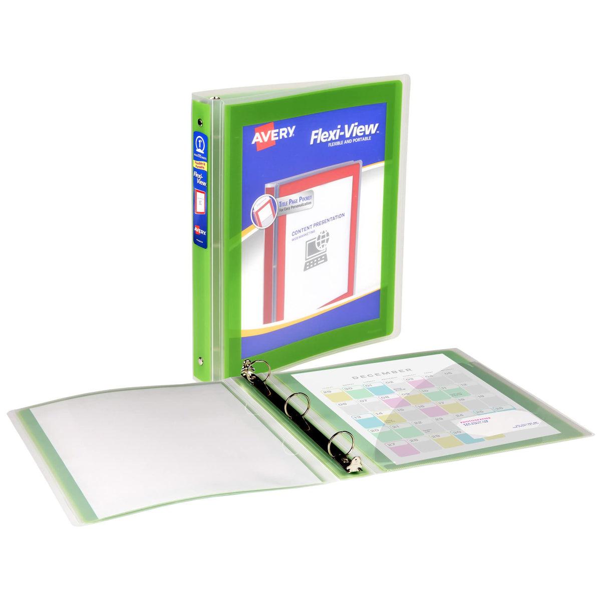 Avery Flexi-View 3 Ring Binder, 1 Inch Round Rings, 1 Chartreuse Green Binder (17608)