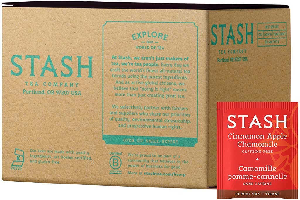 Stash Tea Cinnamon Apple Chamomile Herbal Tea - Naturally Caffeine Free, Non-GMO Project Verified Premium Tea with No Artificial Ingredients, 100 Count (BULK PACKAGING)