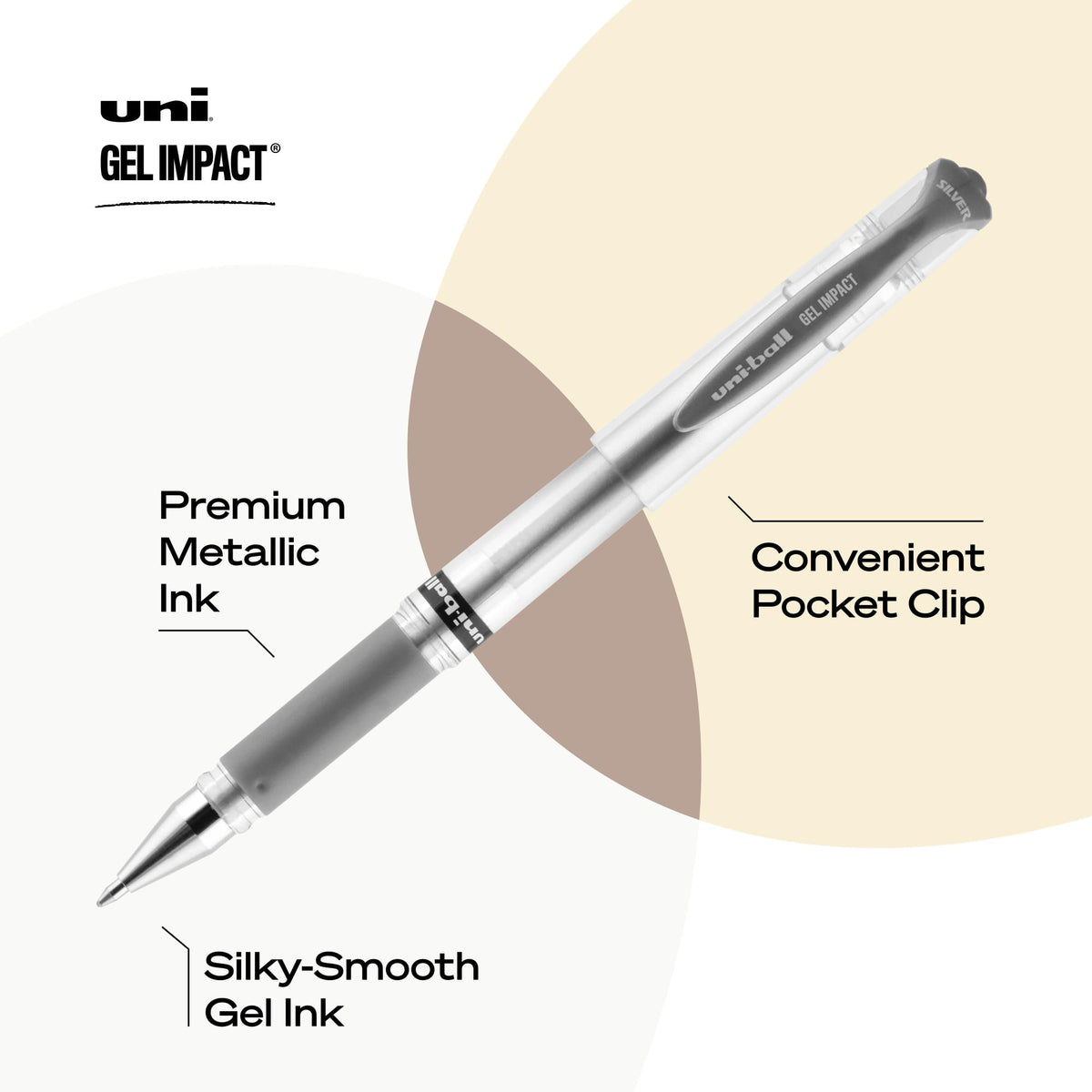 uniball Impact Gel Pen, Stick, Medium 1 Mm, Silver Metallic Ink, Silver Barrel