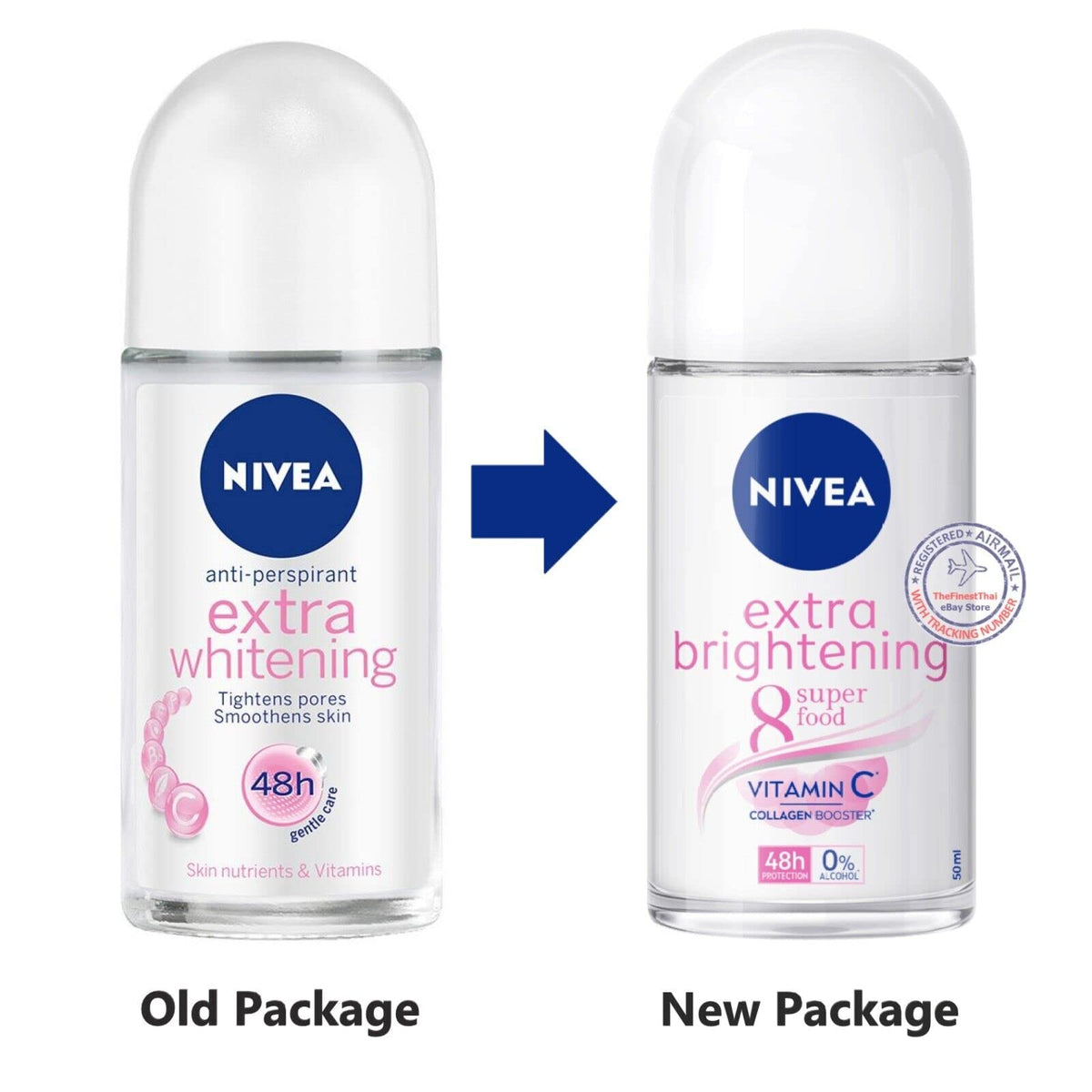 Nivea Extra Brightening 8 Super Food, Vitamin C Collagen Booster Underarm Roll on Deodorant, Size 50 ml, 1.69 Oz (Pack Of 2)