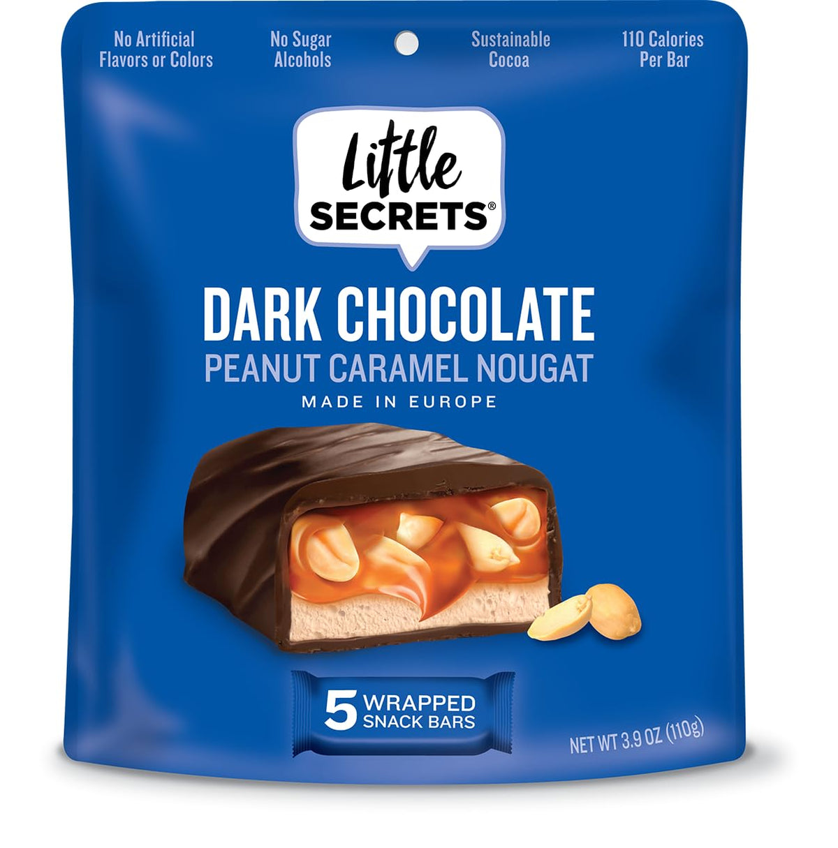Little Secrets Dark Chocolate Nougat Bars | 30 Snack Bars | Made in Europe | Nothing Artificial & No Sugar Alcohols | Sustainable Cocoa | 3.9 Ounce (Pack of 1))