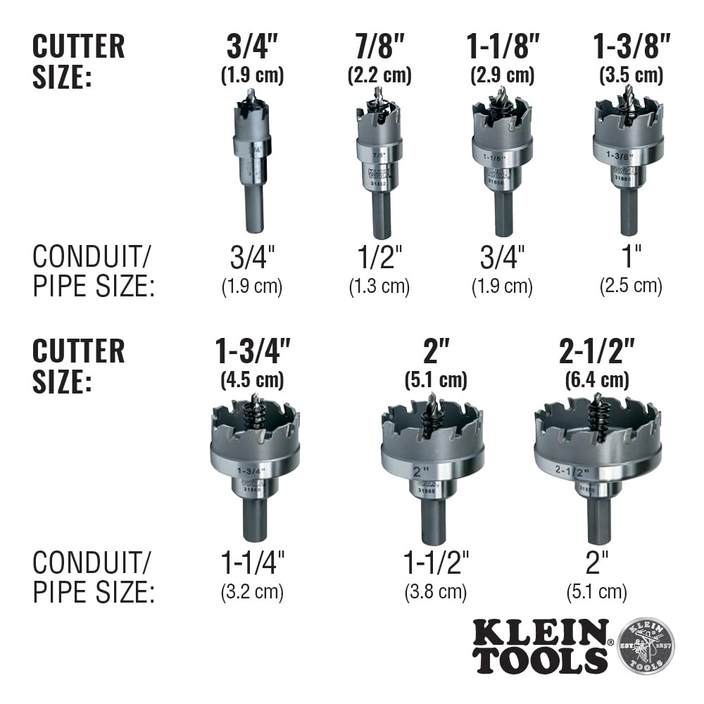 Klein Tools 31856 Heavy Duty Hole Cutter, 1-1/8-Inch Carbide Hole Cutter Cuts Stainless Steel, Mild Steel, Iron, and Copper