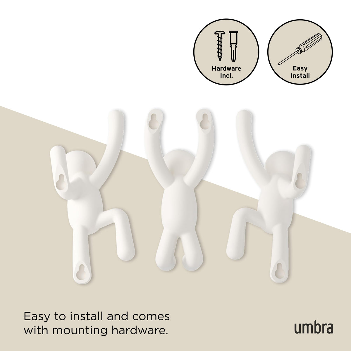 Umbra Buddy Wall Hooks, White, Set of 3