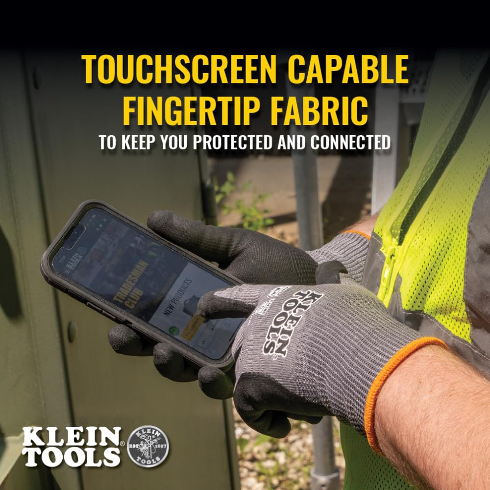 Klein Tools 60588 Work Gloves, Knit Dipped Cut Resistant ANSI A4 Nitrile Coated Gloves, HPPE Fabric, Touchscreen Capable, Medium, 2-Pair