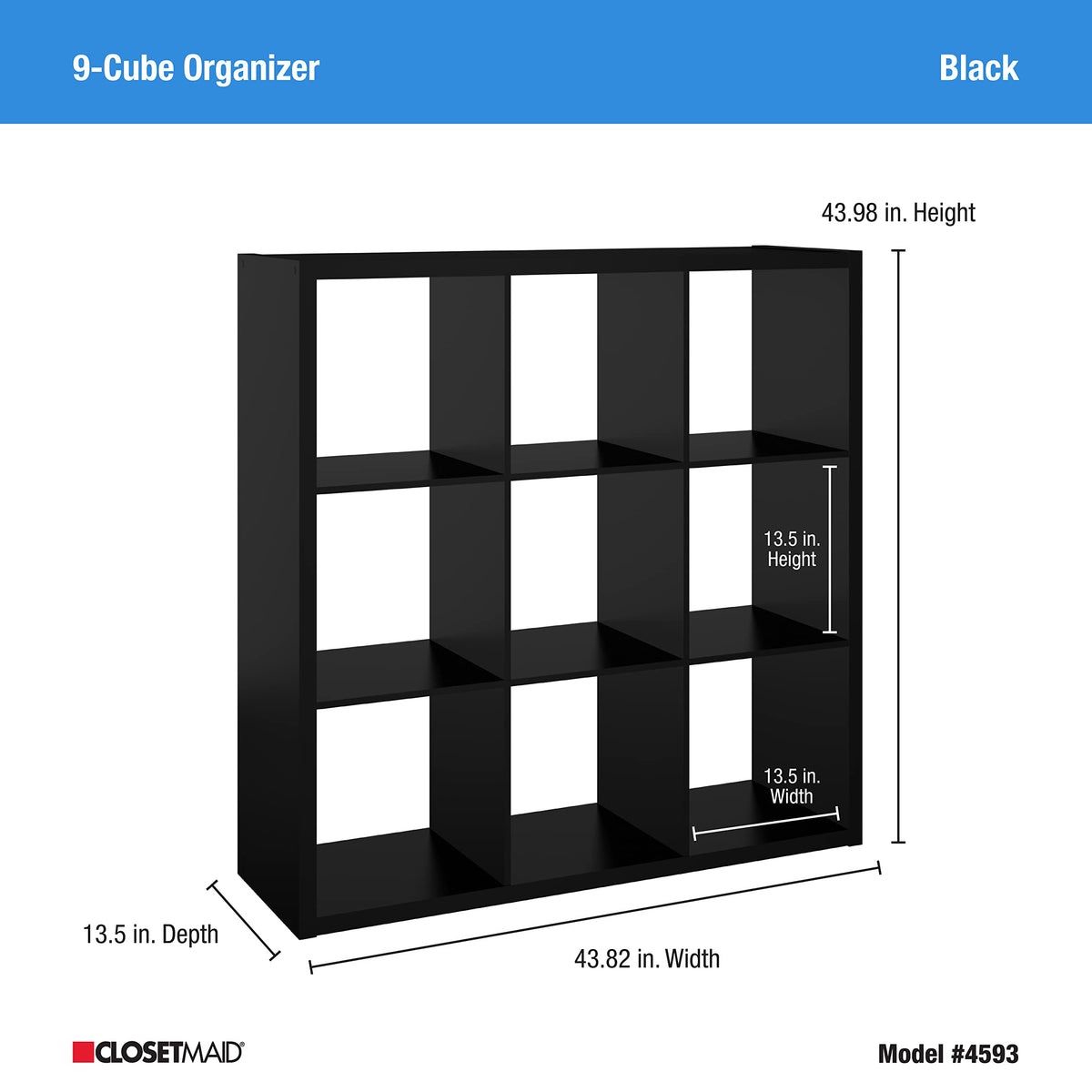 ClosetMaid 4593 Decorative Open Back 9-Cube Storage Organizer, Black