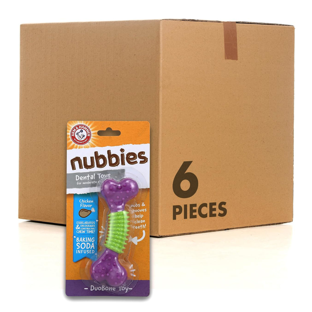 Arm & Hammer Nubbies Dental Toys DuoBone Dental Chew Toy for Dogs Best Dog Chew Toy for The Moderate Chewers Reduces Plaque & Tartar Buildup Without Brushing, Chicken Flavor (Pack of 24)