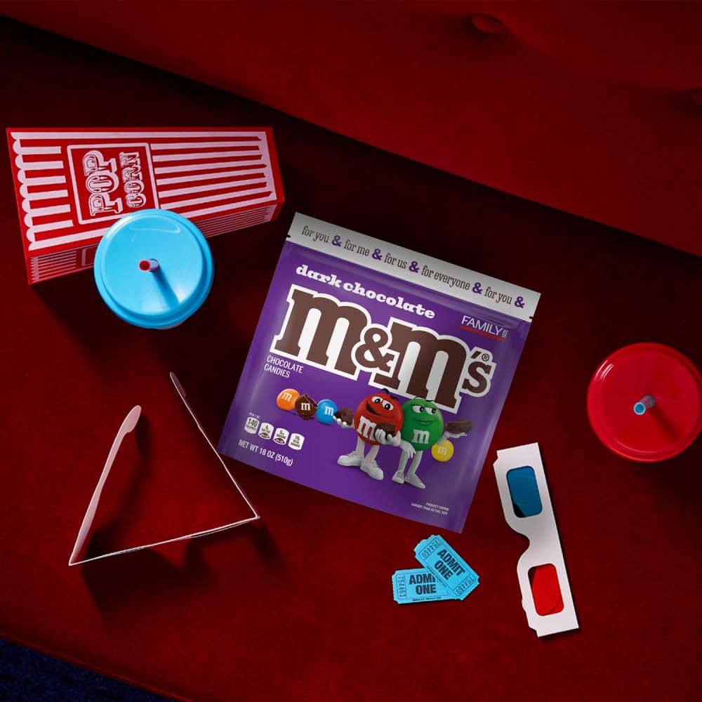 M&M'S Dark Chocolate Candy, Family Size Bulk Candy Chocolate, 18 oz Resealable Bulk Dark Bag