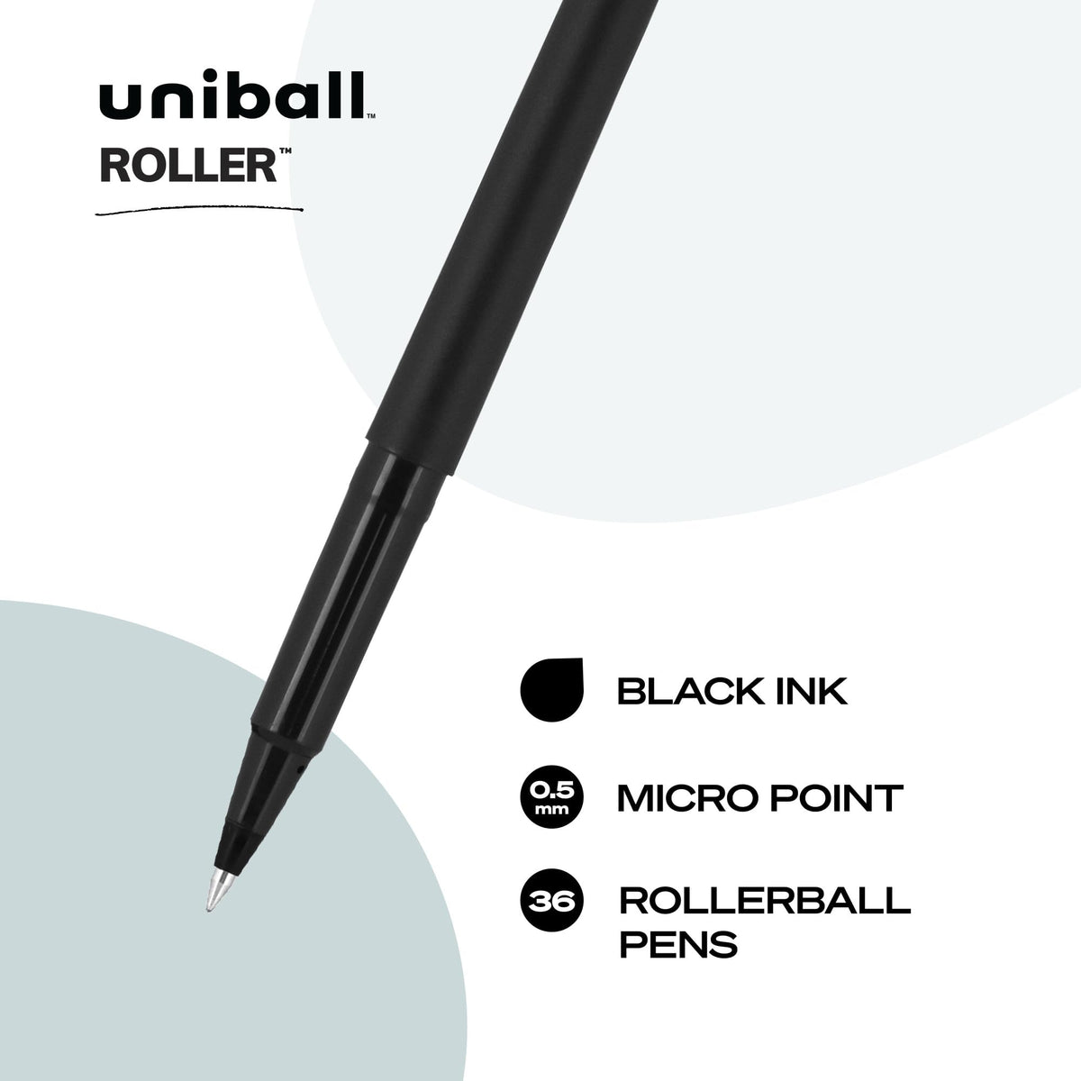 uni-ball® Roller Micro Pens, Micro Point, 0.5 mm, Black Barrel, Black Ink, Pack Of 36