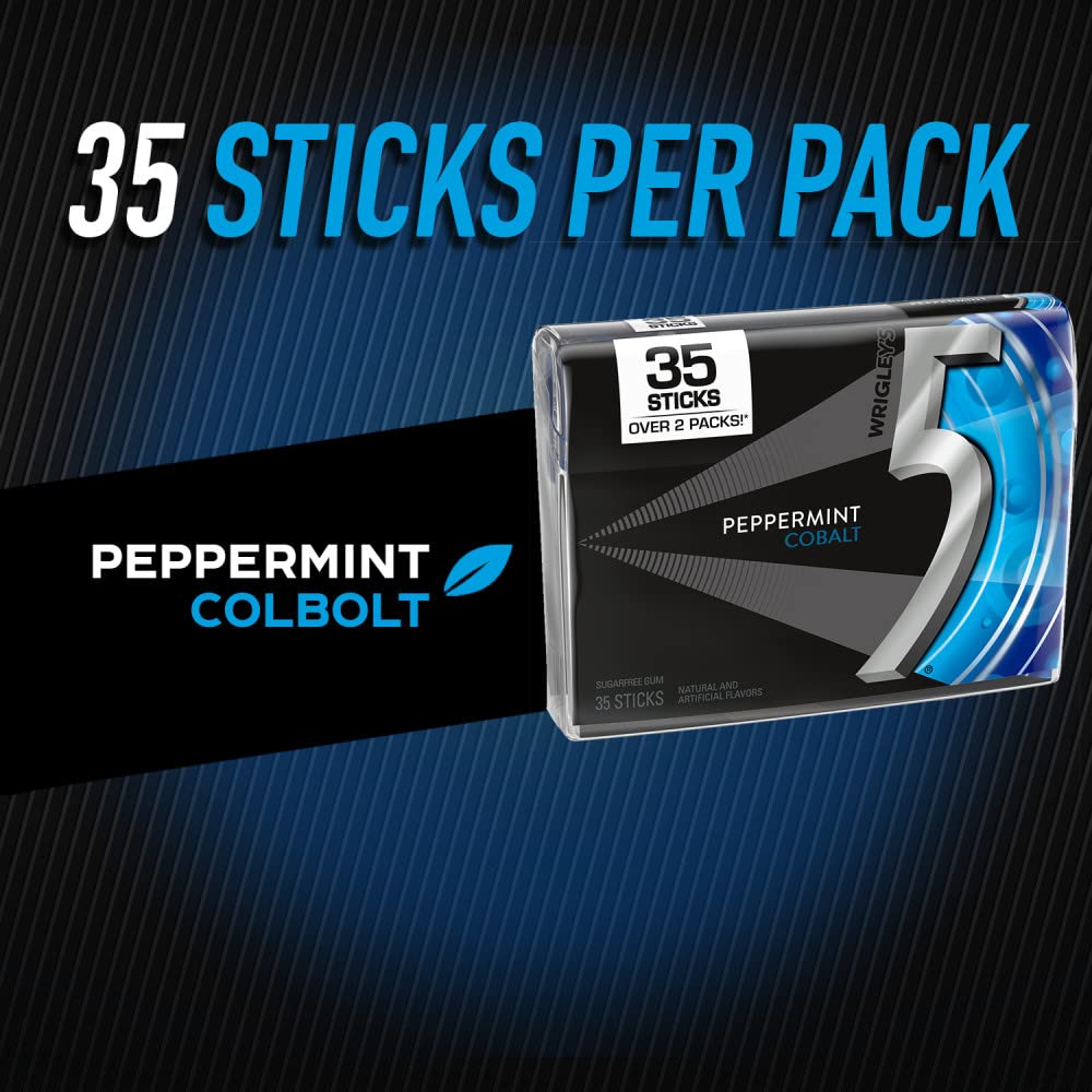 5 GUM - Peppermint Gum Sugar-Free, 35-Stick Pack, 6 Packs, Peppermint Cobalt