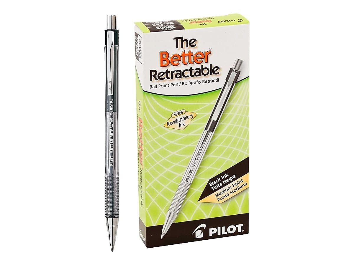Pilot The Better Ball Point Pen Refillable & Retractable Ballpoint Pens, Medium Point, Black Ink, 12-Pack (30005)