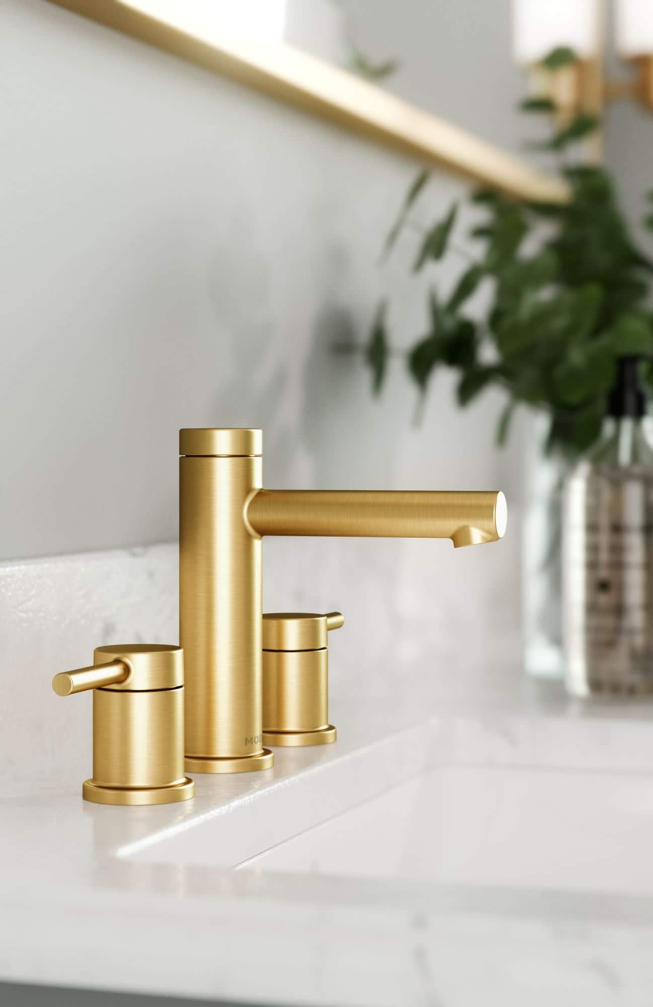 Moen Align Brushed Gold Two-Handle Three-Hole Modern Widespread Bathroom Faucet Trim Kit, Valve Required, T6193BG