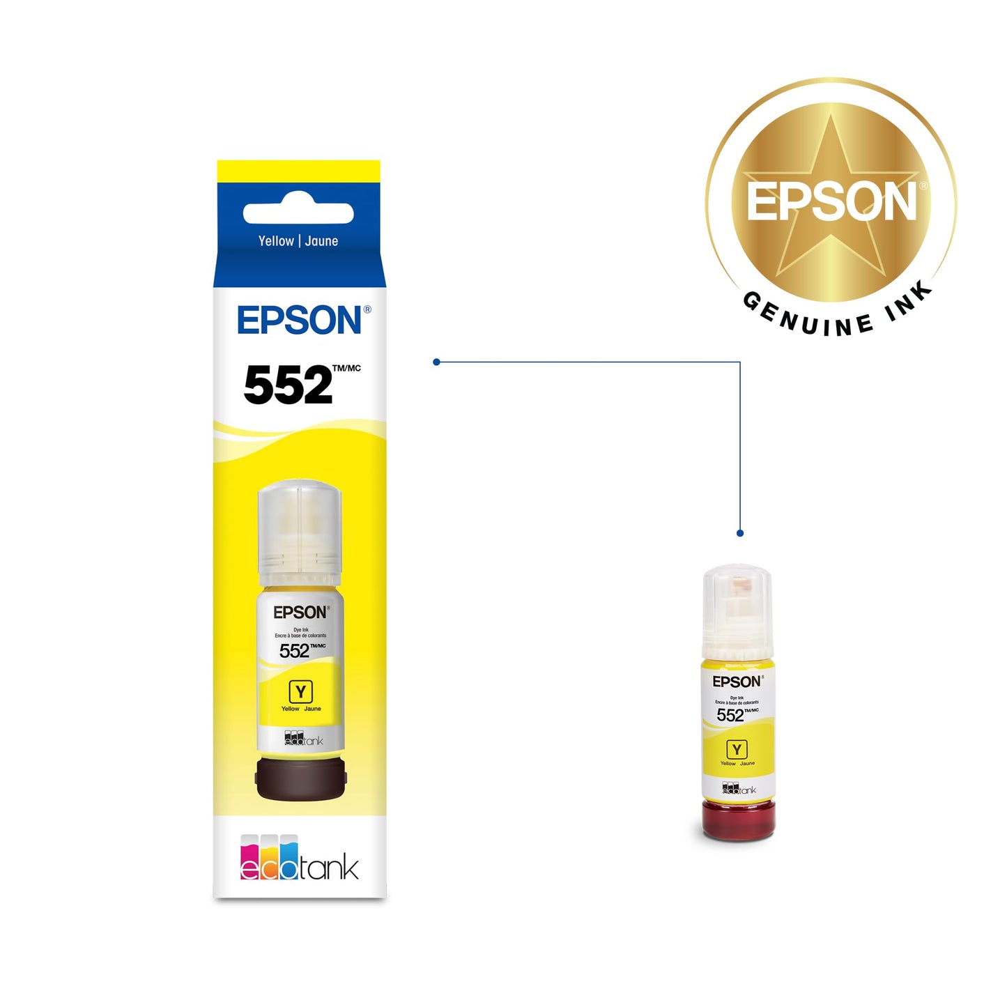 Epson 552 EcoTank Ink Ultra-high Capacity Bottle Yellow (T552420-S) Works with EcoTank Photo ET-8500, ET-8550