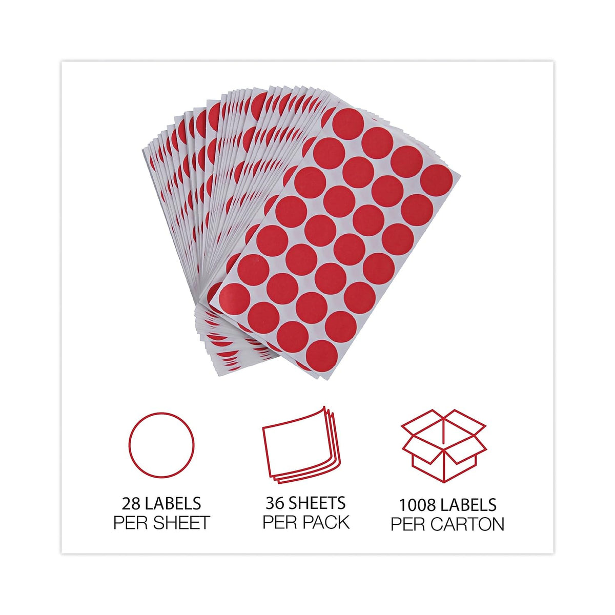 Universal UNV40103 0.75 in. Diameter Self-Adhesive Removable Color-Coding Labels - Red (28/Sheet, 36 Sheets/Pack)