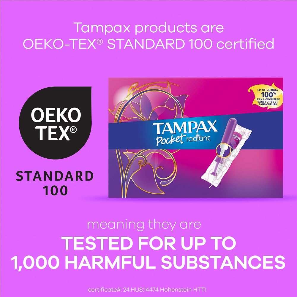 Tampax Compact Radiant Tampons, with LeakGuard Braid & Extendable Applicator, Super Absorbency, Unscented, 84 Count (3 Packs of 28)