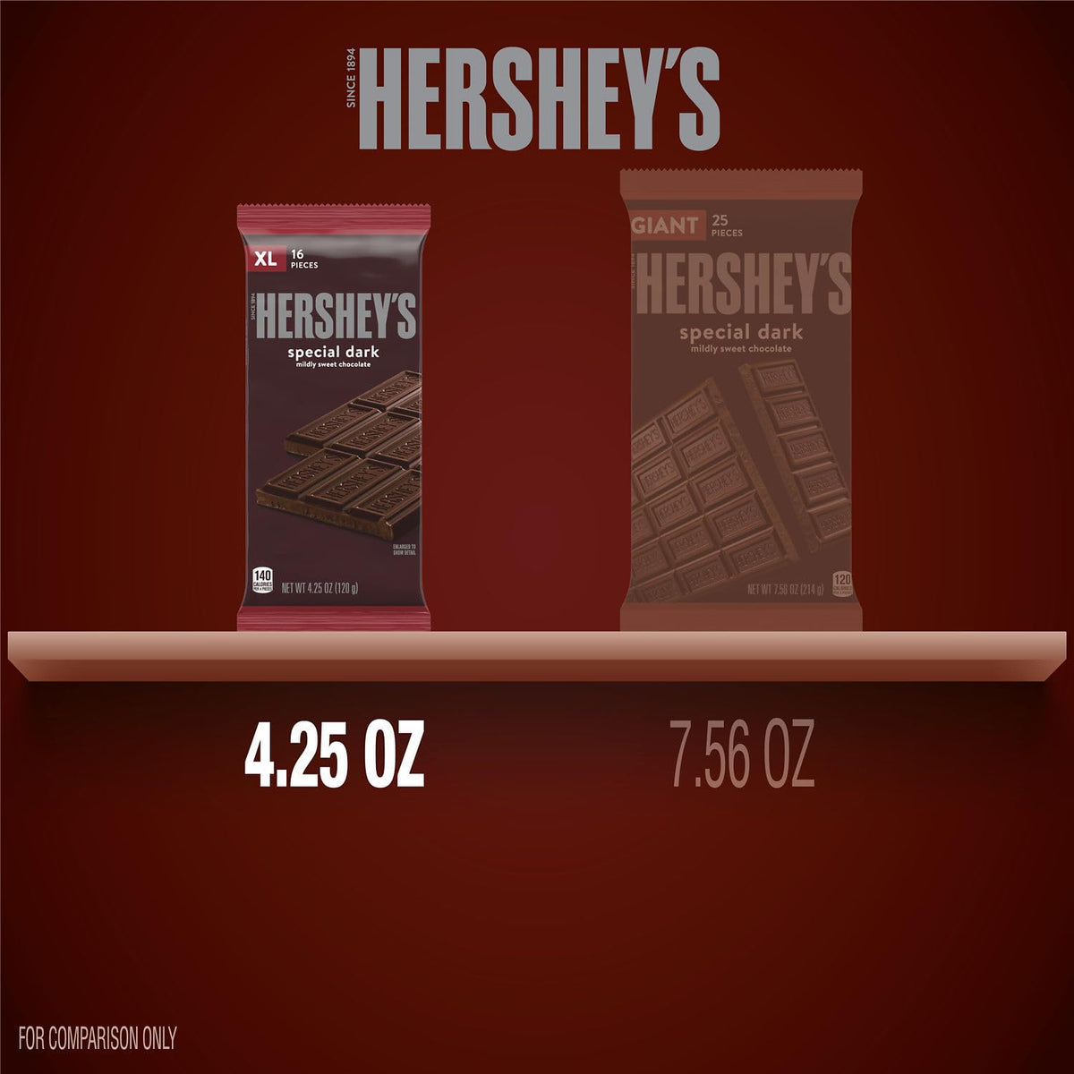 HERSHEY'S SPECIAL DARK Mildly Sweet Chocolate XL, Candy Bars, 4.25 oz (12 Count, 16 Pieces)