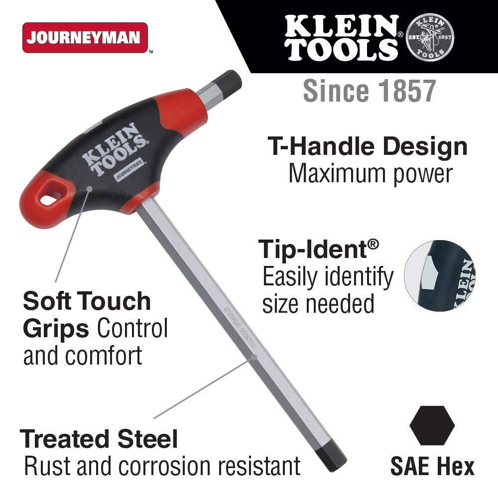Klein Tools JTH4E13 1/4-Inch Hex Key with Journeyman T-Handle, 4-Inch