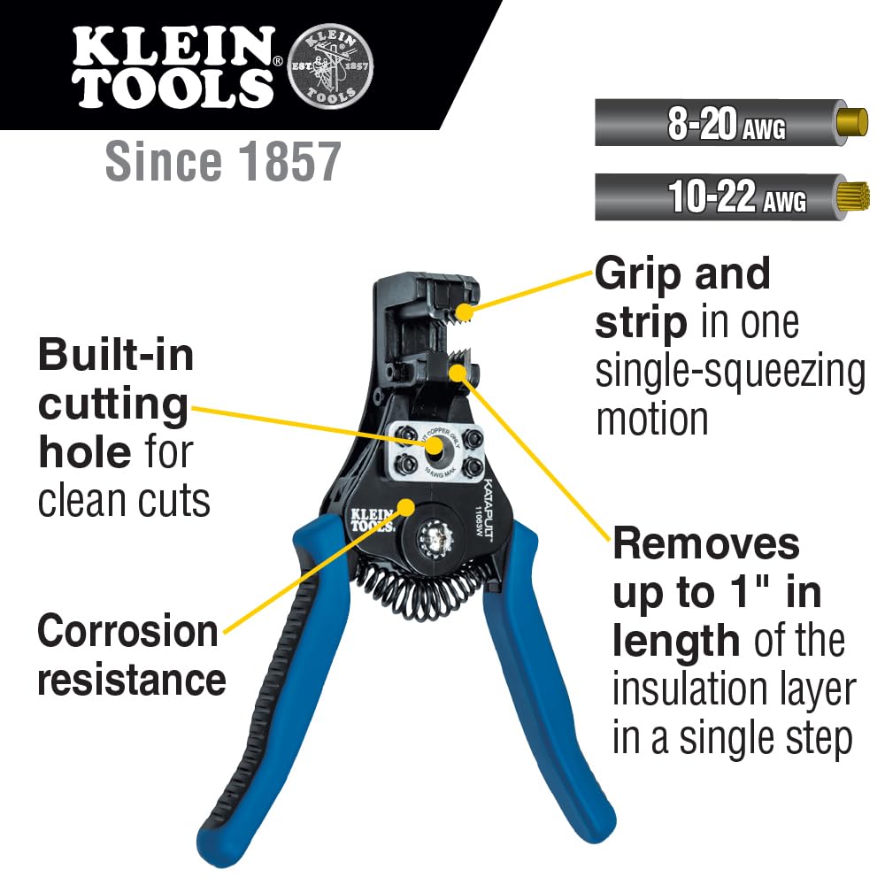 Klein Tools 11063W Wire Cutter / Stripper, Heavy Duty Automatic Tool for 8-20 AWG Solid and 10-22 AWG Stranded Electrical Wire