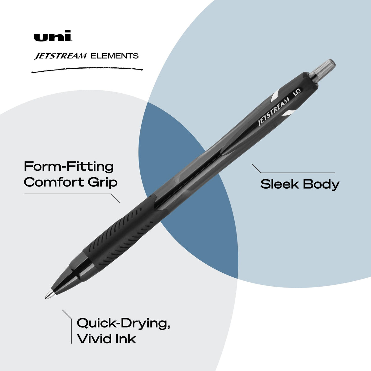 Uni-ball Jetstream Elements Ballpoint Pens, Medium Point (1.0mm), Black, 12 Count