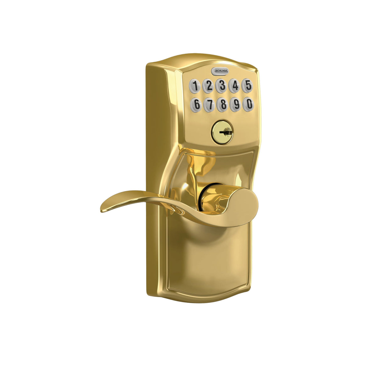 SCHLAGE FE595 CAM 505 16-234 10-027 Camelot by Accent Keypad Lever with Flex Lock, Bright Brass