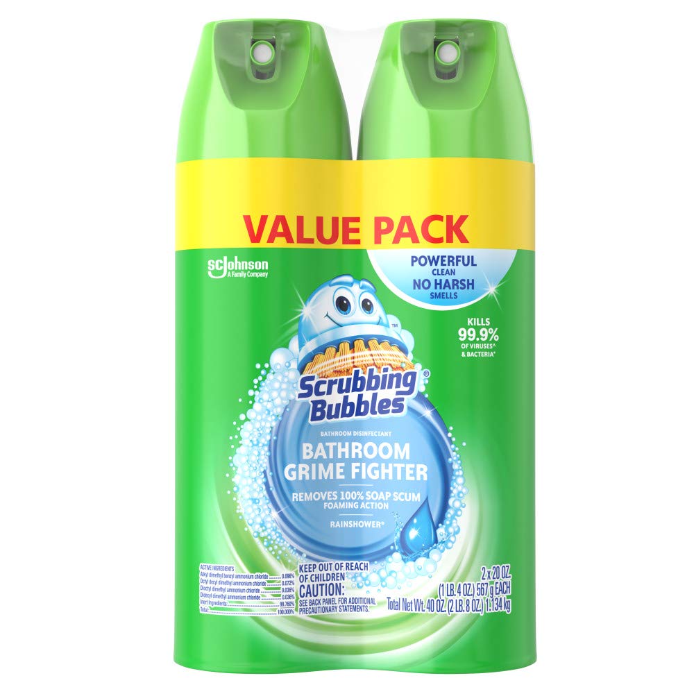 Scrubbing Bubbles Bathroom Grime Fighter Aerosol, Rainshower, 20 oz, 2 Count