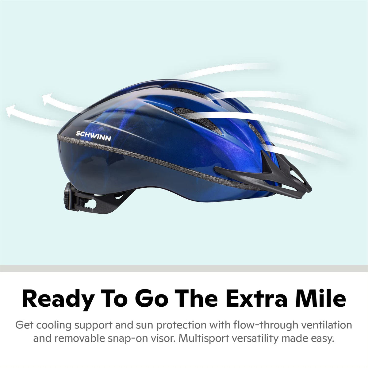 Schwinn Intercept Bike Helmet For Adult Men Women Ages 14 and Up, Can Fit Head Circumference 58-62 cm, With 10 Vents, Snap On/Off Visor, Adult Blue