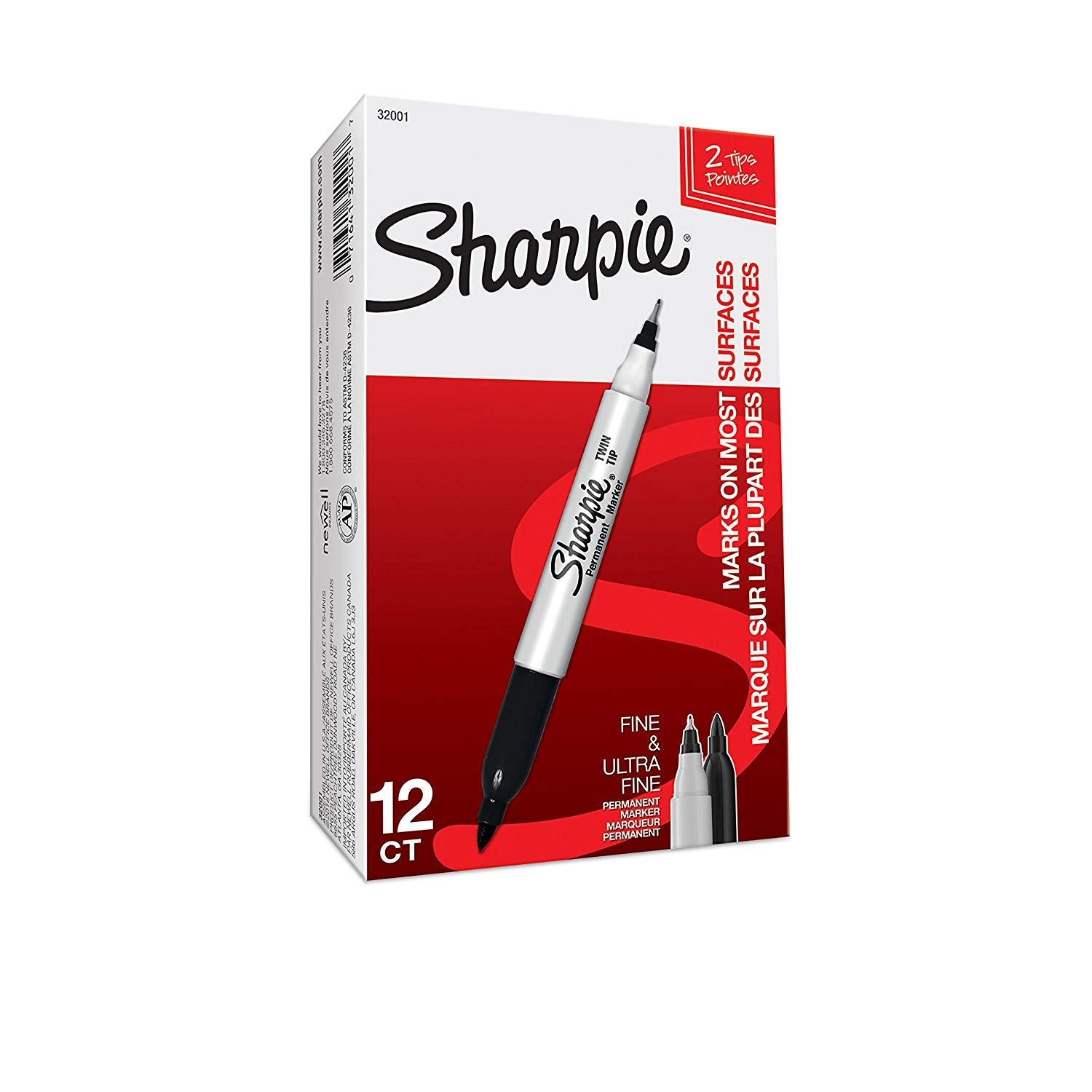 Sharpie Twin Tip Permanent Markers, Fine and Ultra Fine, Black, 24 Count