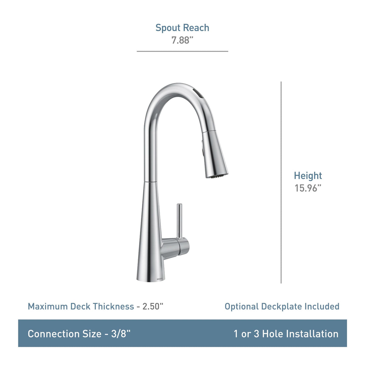 Moen Sleek Matte Black Smart Faucet Touchless Pull Down Sprayer Kitchen Faucet with Voice Control and Power Boost, 7864EVBL