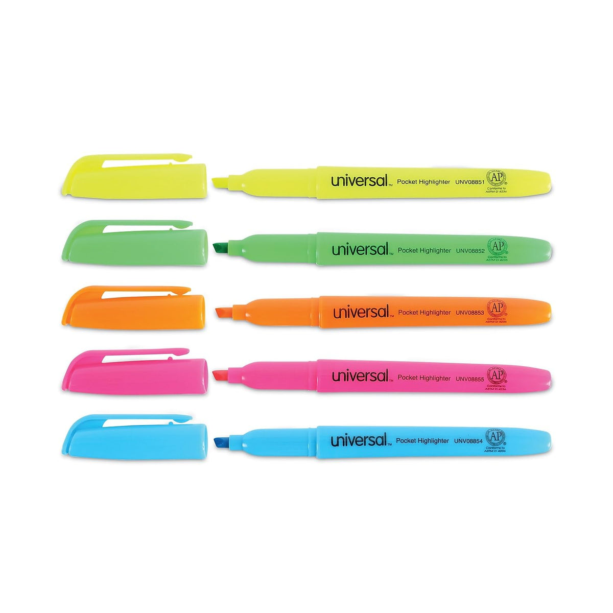 Universal UNV08850 Chisel Tip Assorted Ink/Barrel Pocket Highlighters (5/Set)