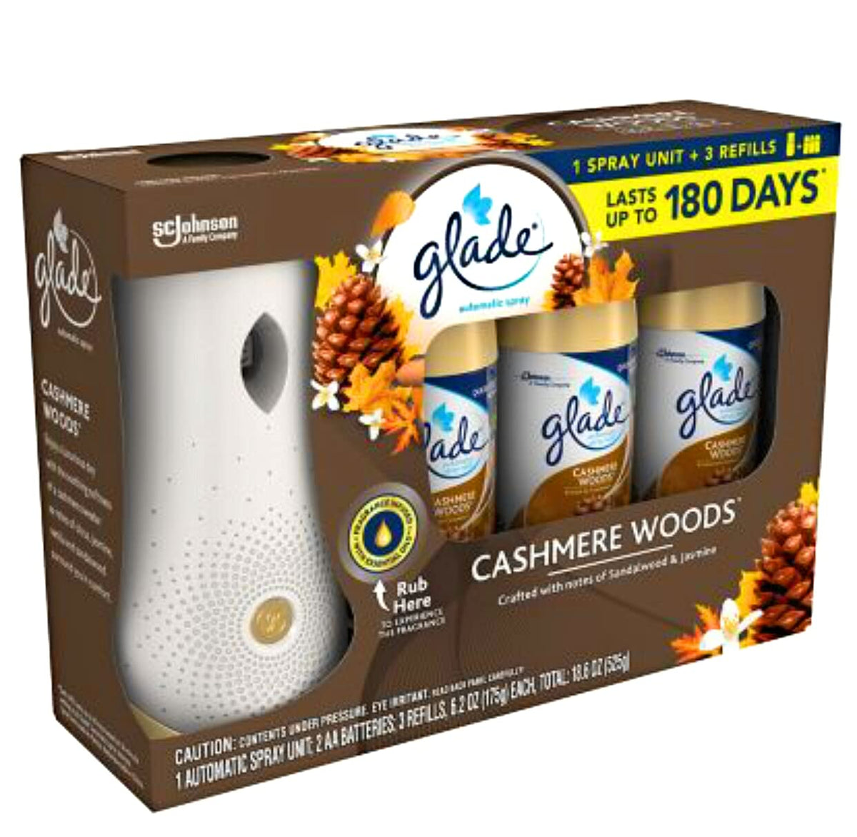 Glade Automatic Spray Air Freshener 1 Holder + 3 Refills - Cashmere Woods
