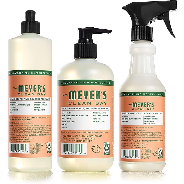 Mrs. MEYER'S Kitchen Set, Dish Soap, Hand Soap, and Multi-Surface Cleaner, 3 CT (Geranium)