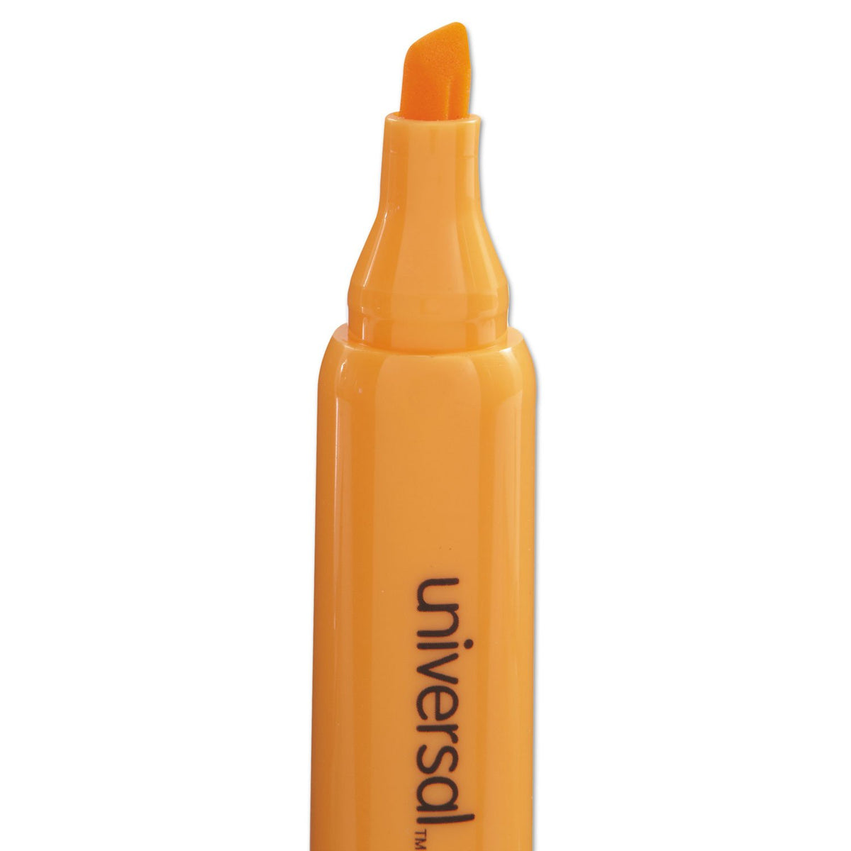 Universal Desk Highlighters, Fluorescent Orange Ink, Chisel Tip, Orange Barrel, Dozen