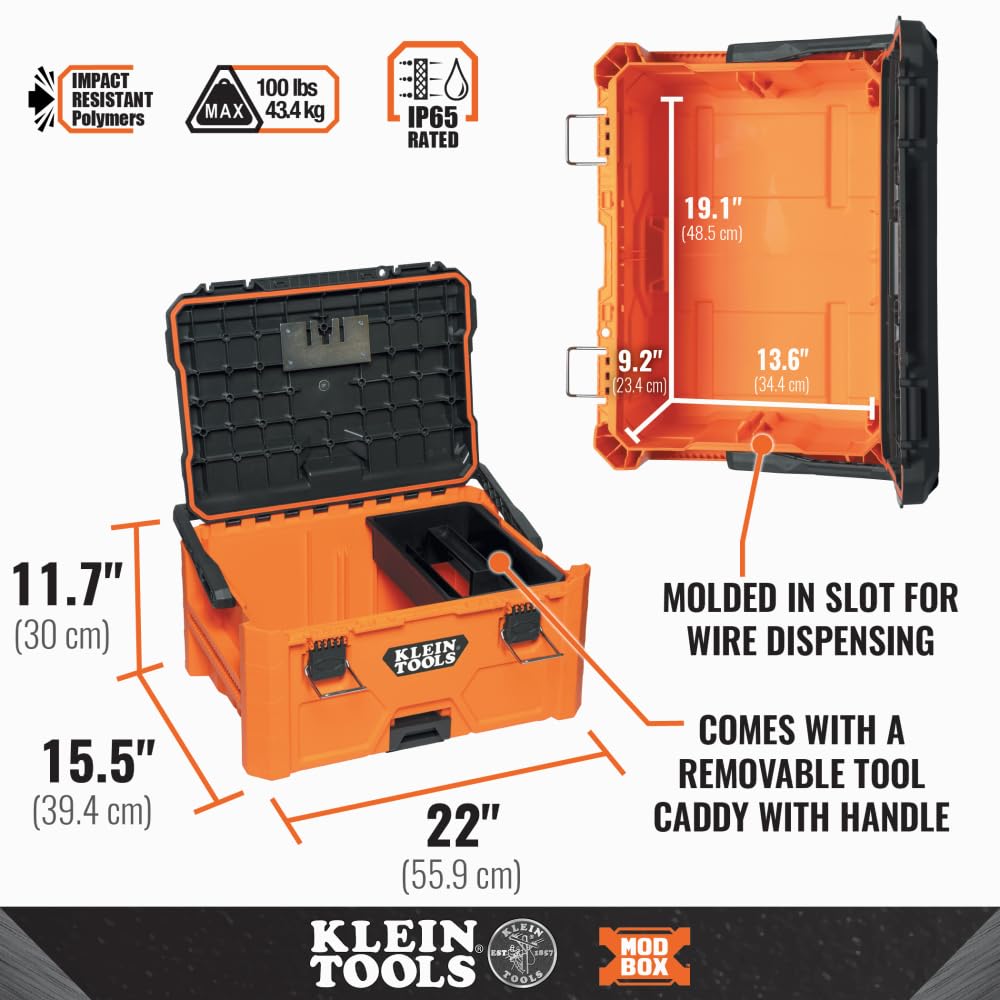 Klein Tools 54803MB MODbox Medium Deep Tool Box, Heavy Duty Organizer with Removable Tray, Water and Debris Resistant, Stackable Module