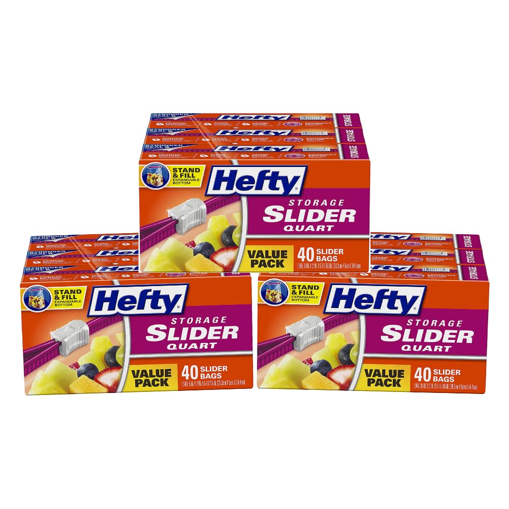 Hefty Storage Slider Bags, Quart, 40 Count (Pack of 9)