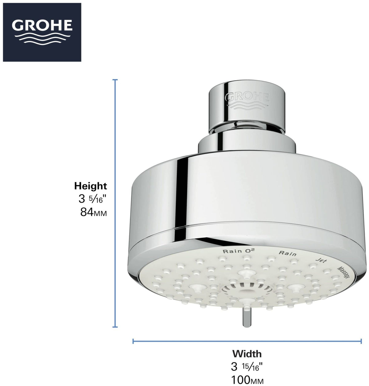 Grohe Tempesta Cosmopolitan 100 4 Spray Functions Shower Head, Starlight Chrome