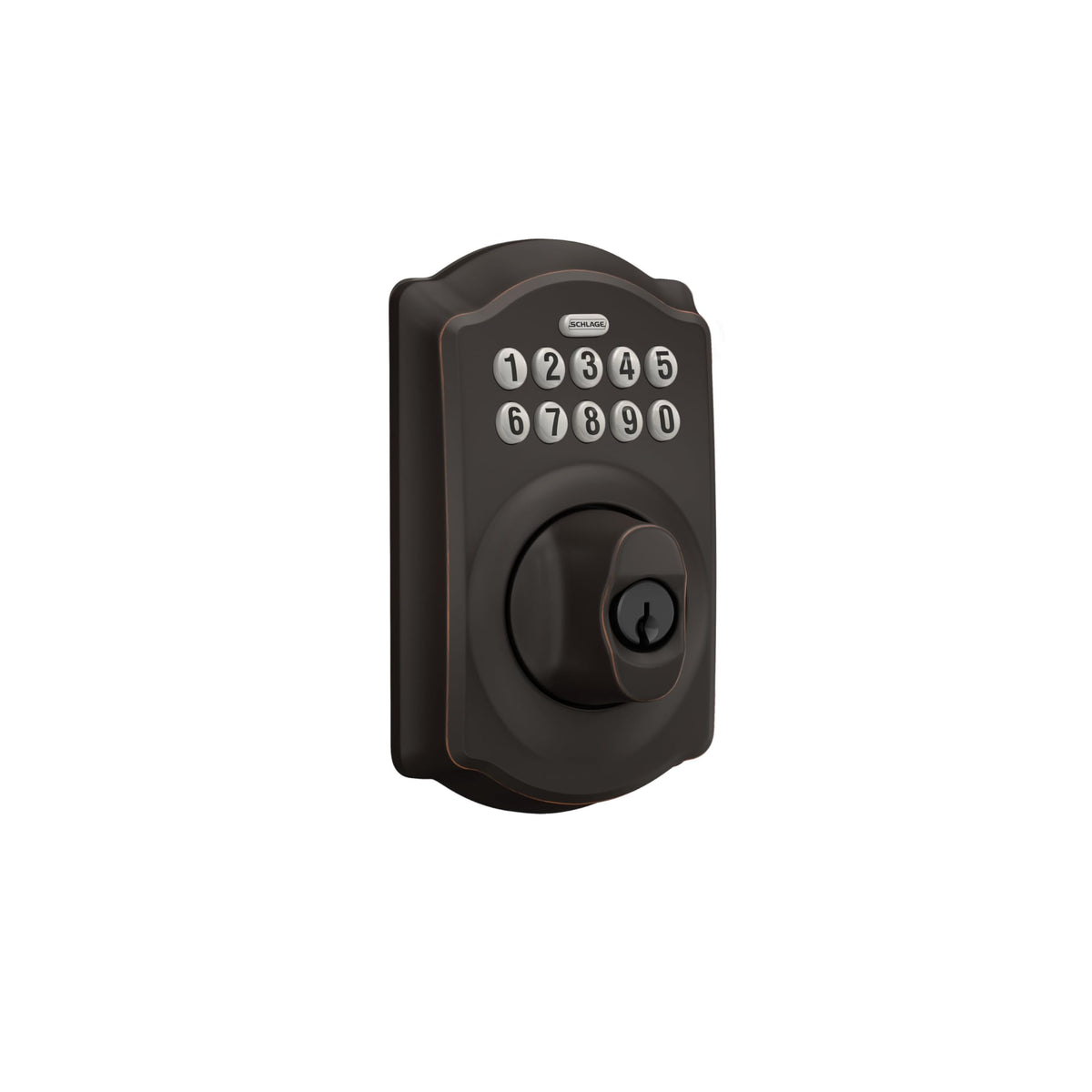 Schlage BE365 V CAM 716 Camelot Keypad Deadbolt, Electronic Keyless Entry Lock, Aged Bronze