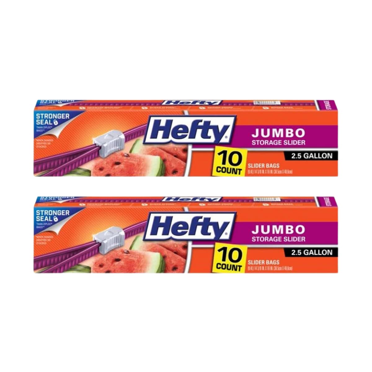 Hefty Slider Bag, Jumbo, 2.5 Gallon 10 Count (Pack of 2)