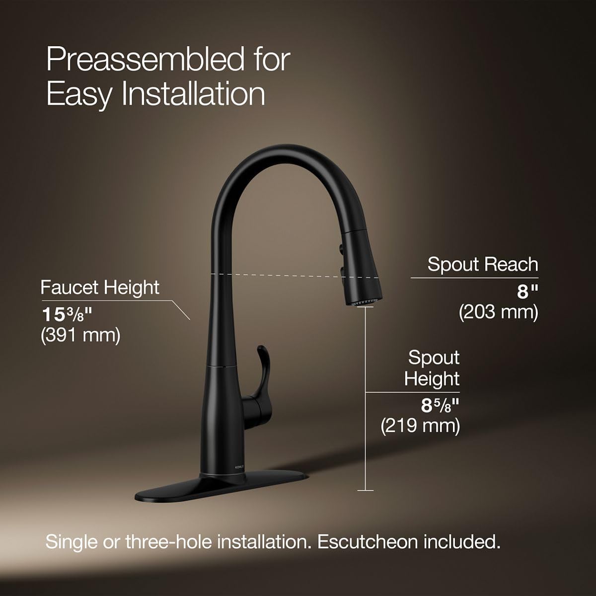 KOHLER K-597-BL Simplice Kitchen Faucet, Matte Black