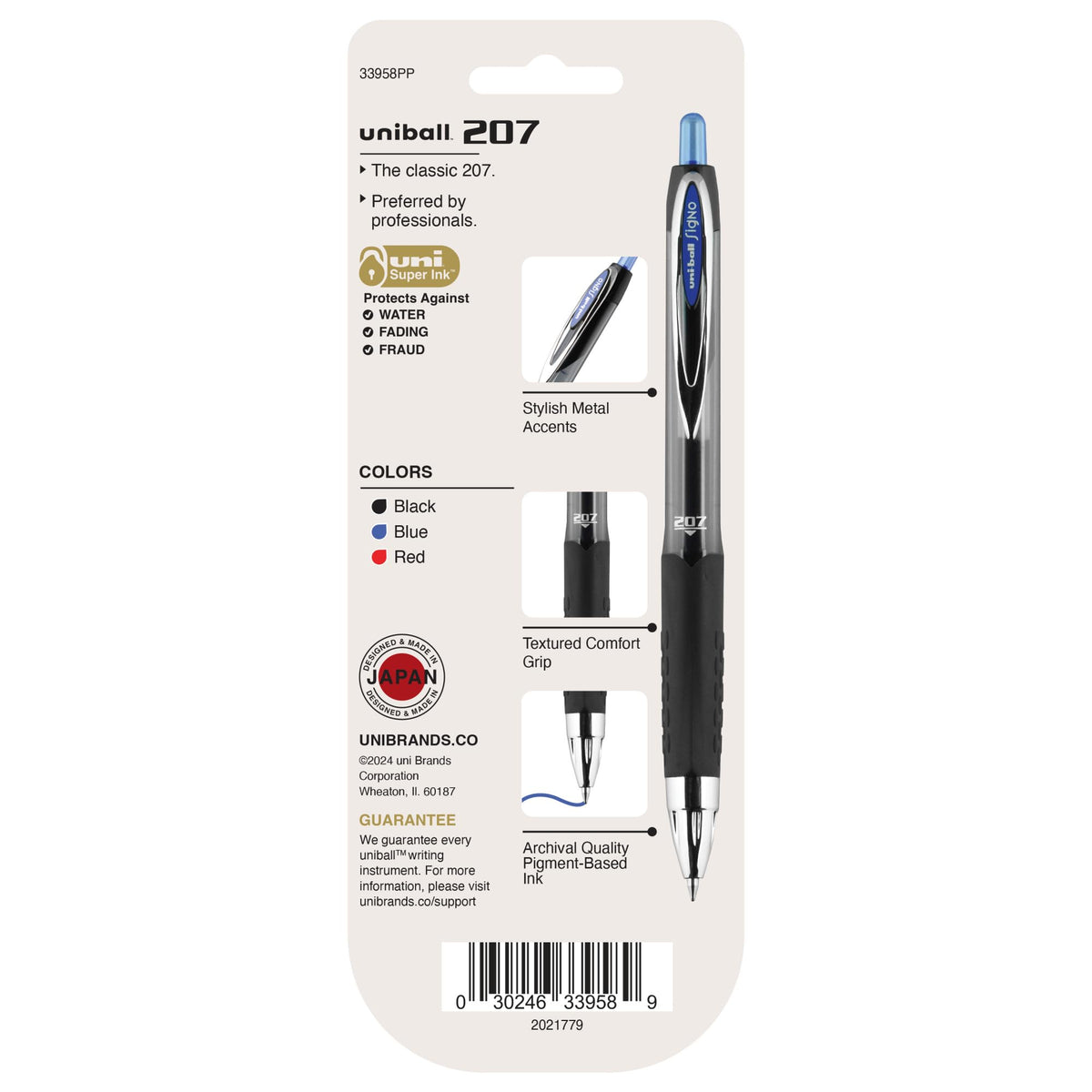 uniball™ 207 Retractable Gel Pens, Medium Point (0.7mm), Assorted, 3 Pack