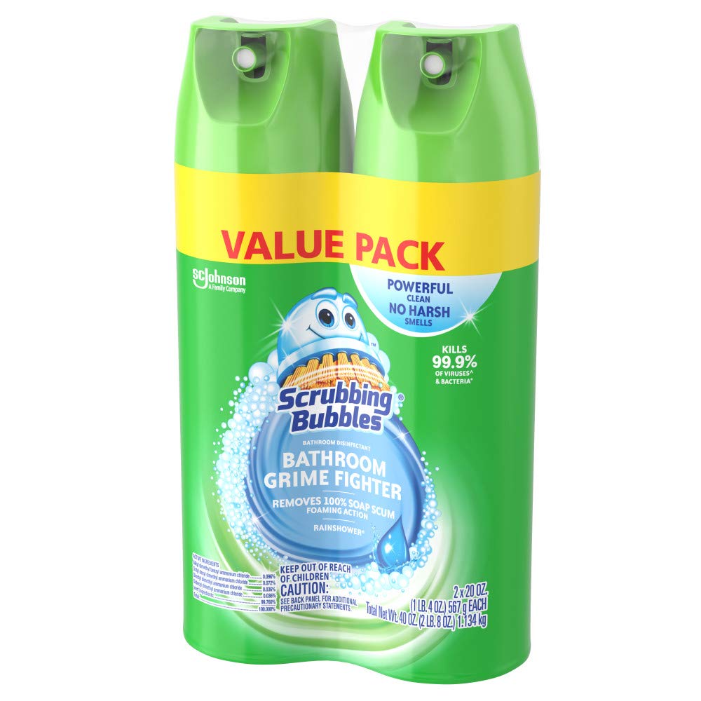 Scrubbing Bubbles Bathroom Grime Fighter Aerosol, Rainshower, 20 oz, 2 Count