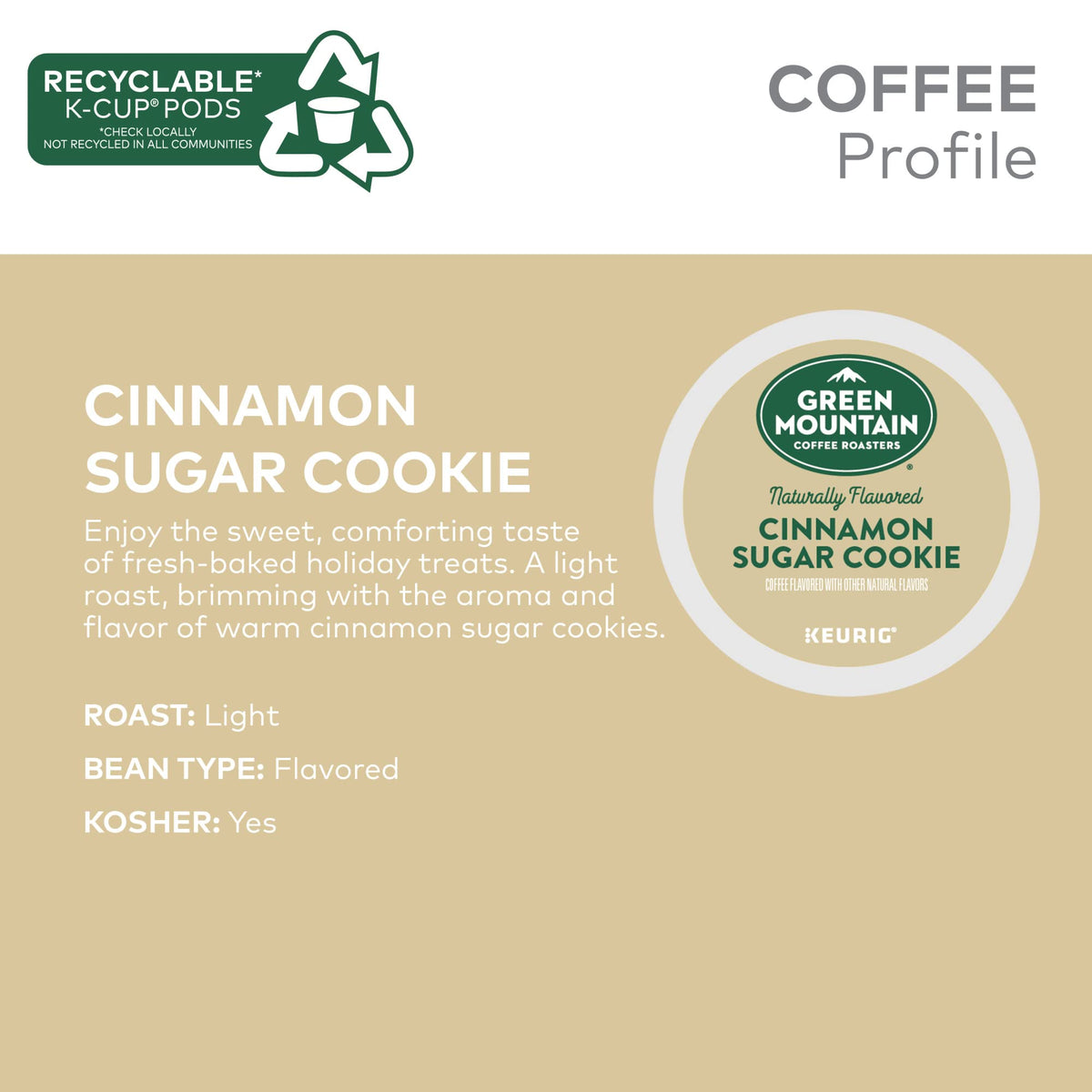 Green Mountain Coffee Roasters Cinnamon Sugar Cookie Coffee, Keurig Single Serve K-Cup Pods, 60 Count