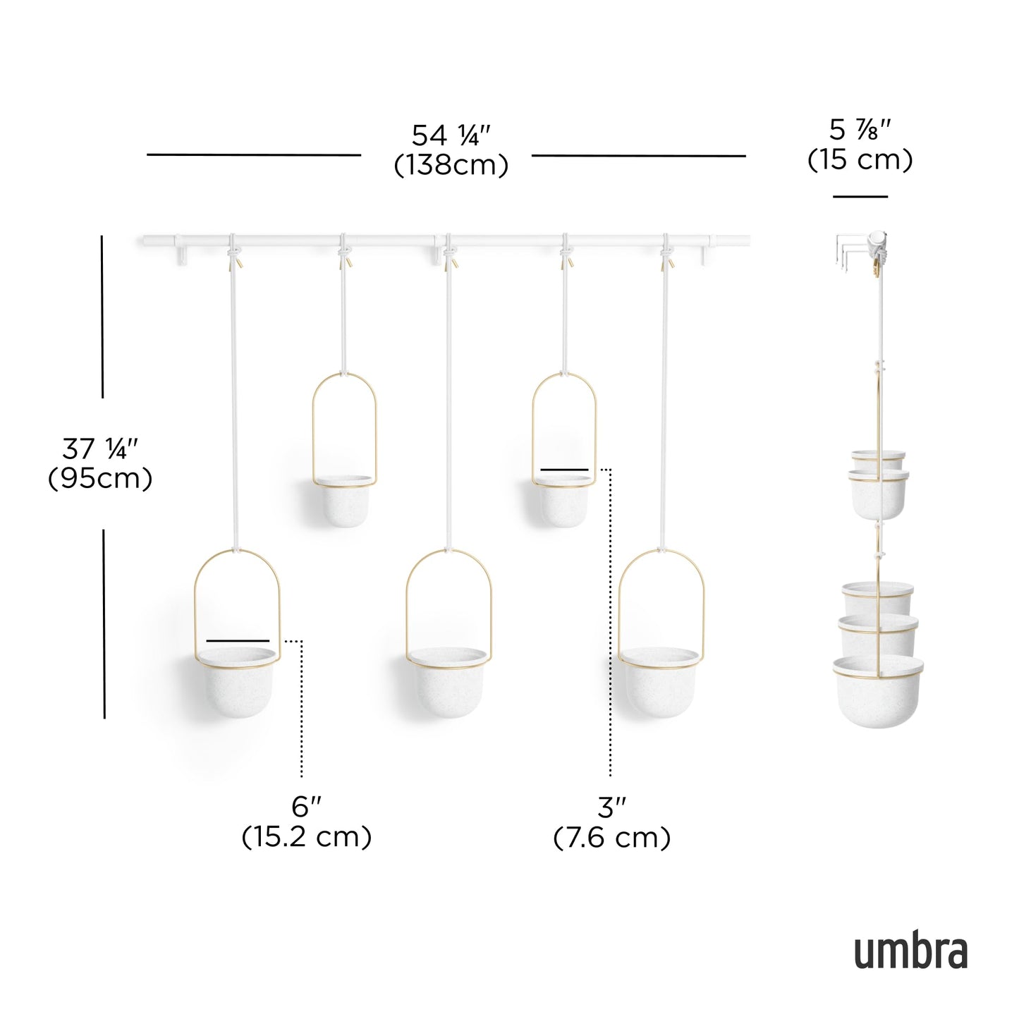 Umbra Triflora Hanging Planter for Window, Indoor Herb Garden, Set of 5, White/Brass